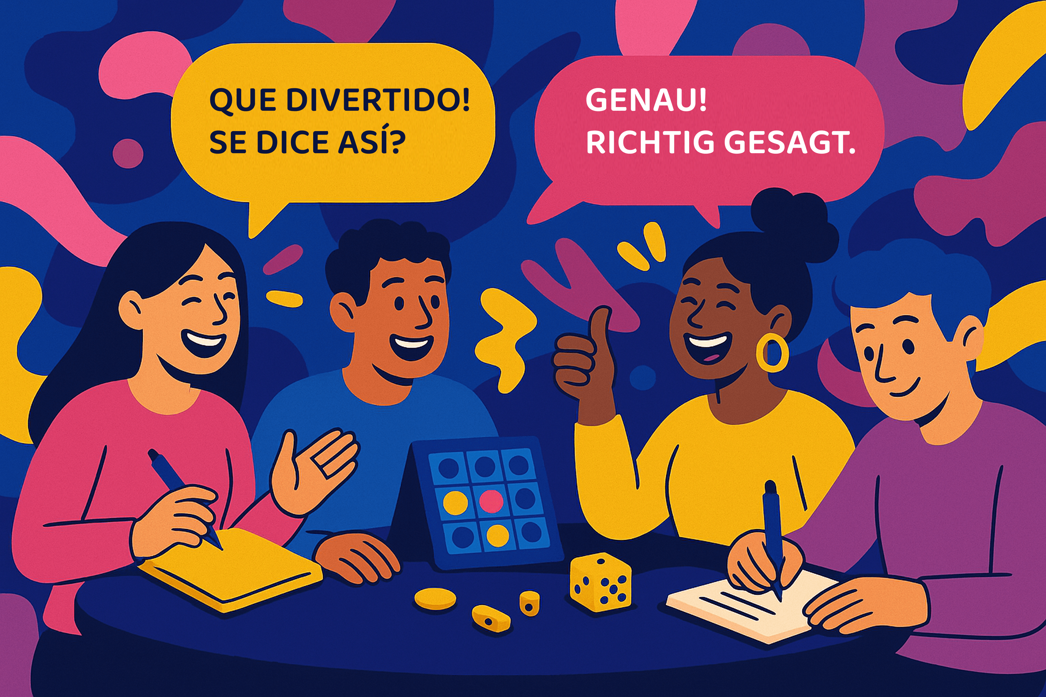 Illustration representing many avatars taking part in a language exchange event